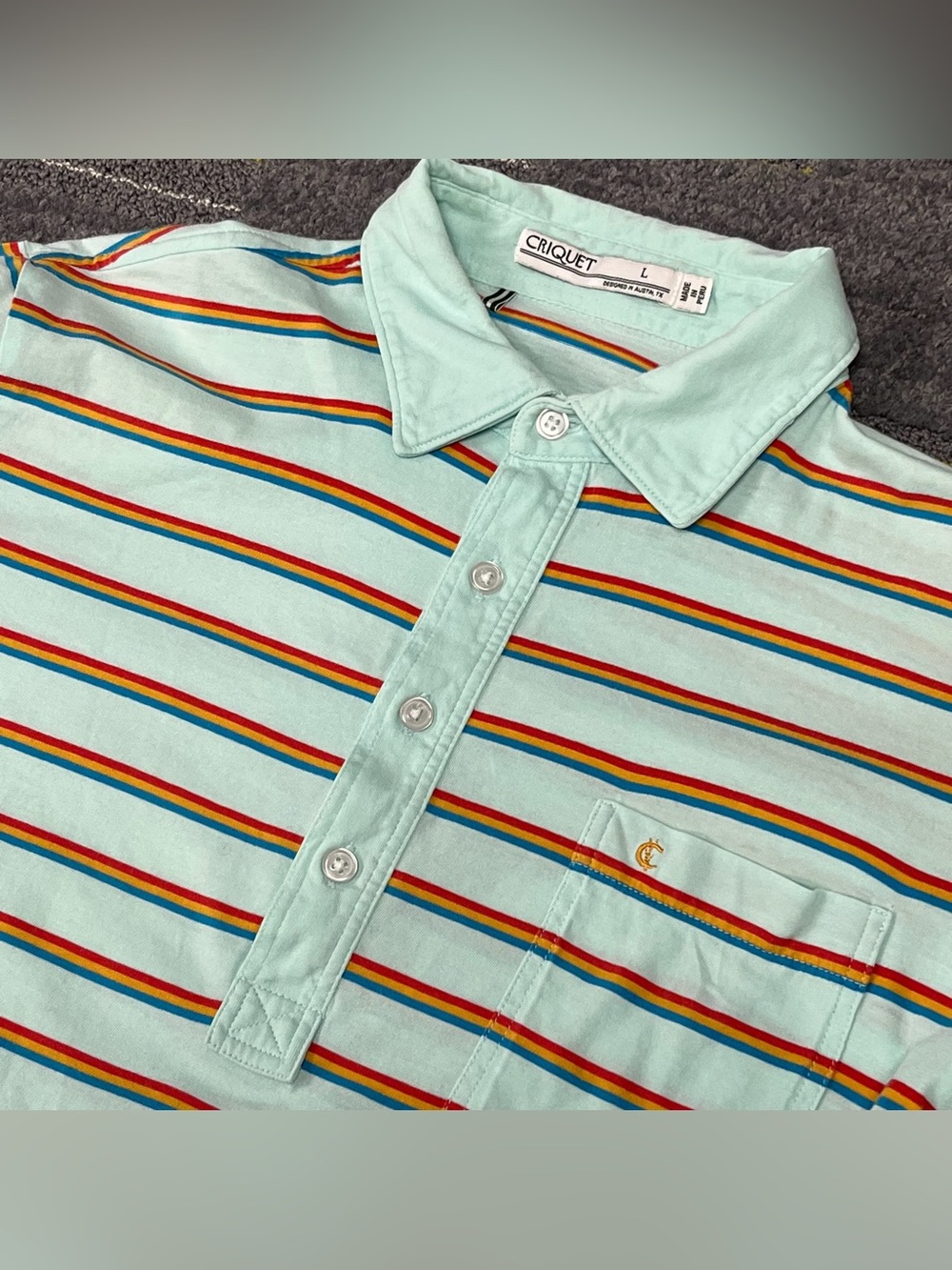 Criquet Striped Short Sleeve Polo Shirt Men’s Large Lt Blue Golf Preppy Cotton